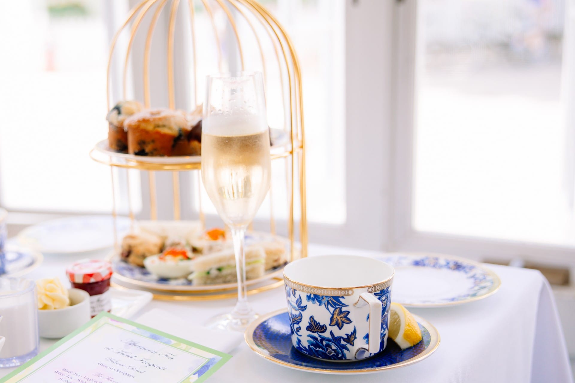 champagne tea and other breakfast items.